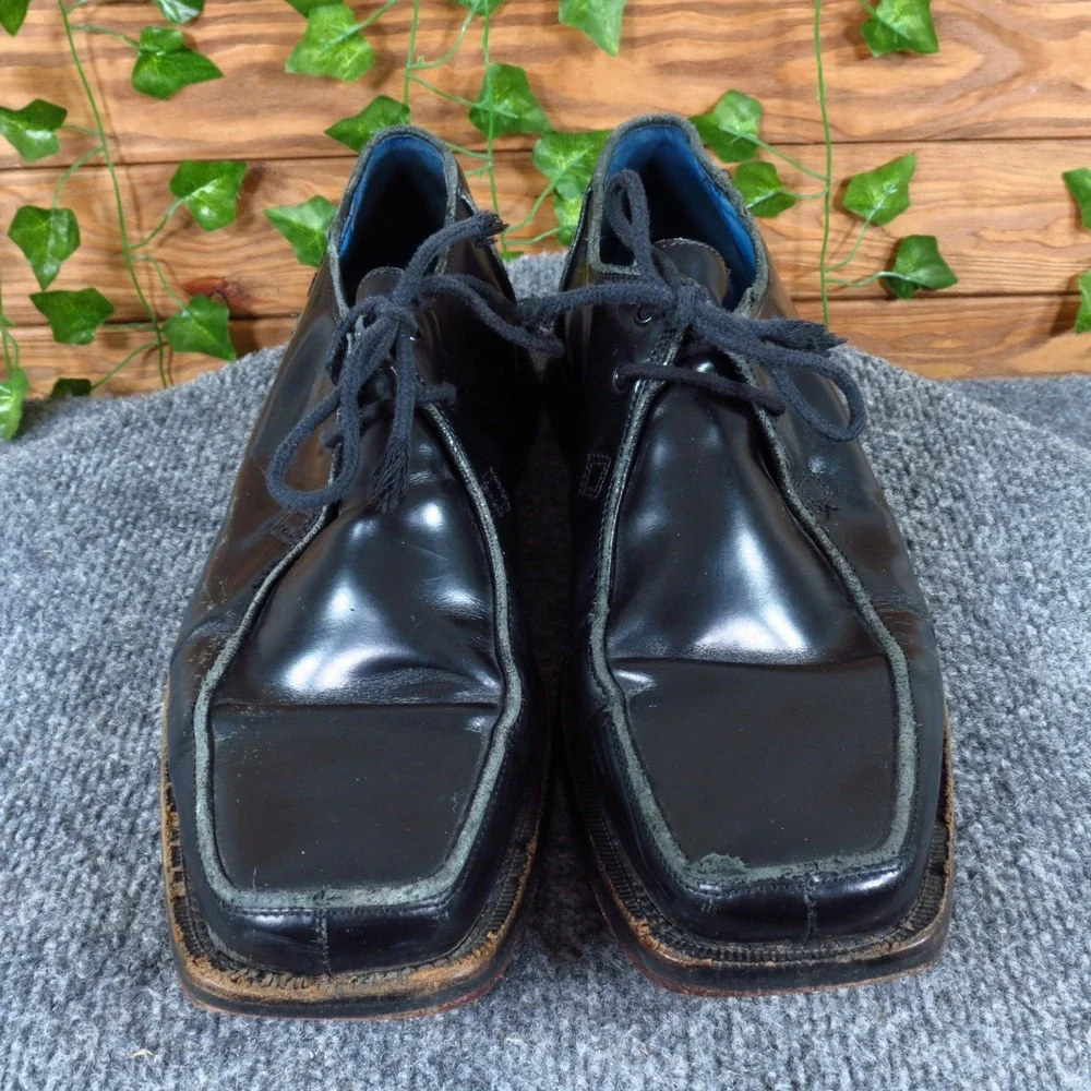 Oliver Sweeney Men Casual Leather Shoes Size 9 Square Toe Lace Up‎ Black Oxford